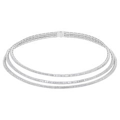 9,20 Quilates SI/H Baguette Collar Gargantilla Tres Soportes Diamantes 14 Quilates Oro Blanco
