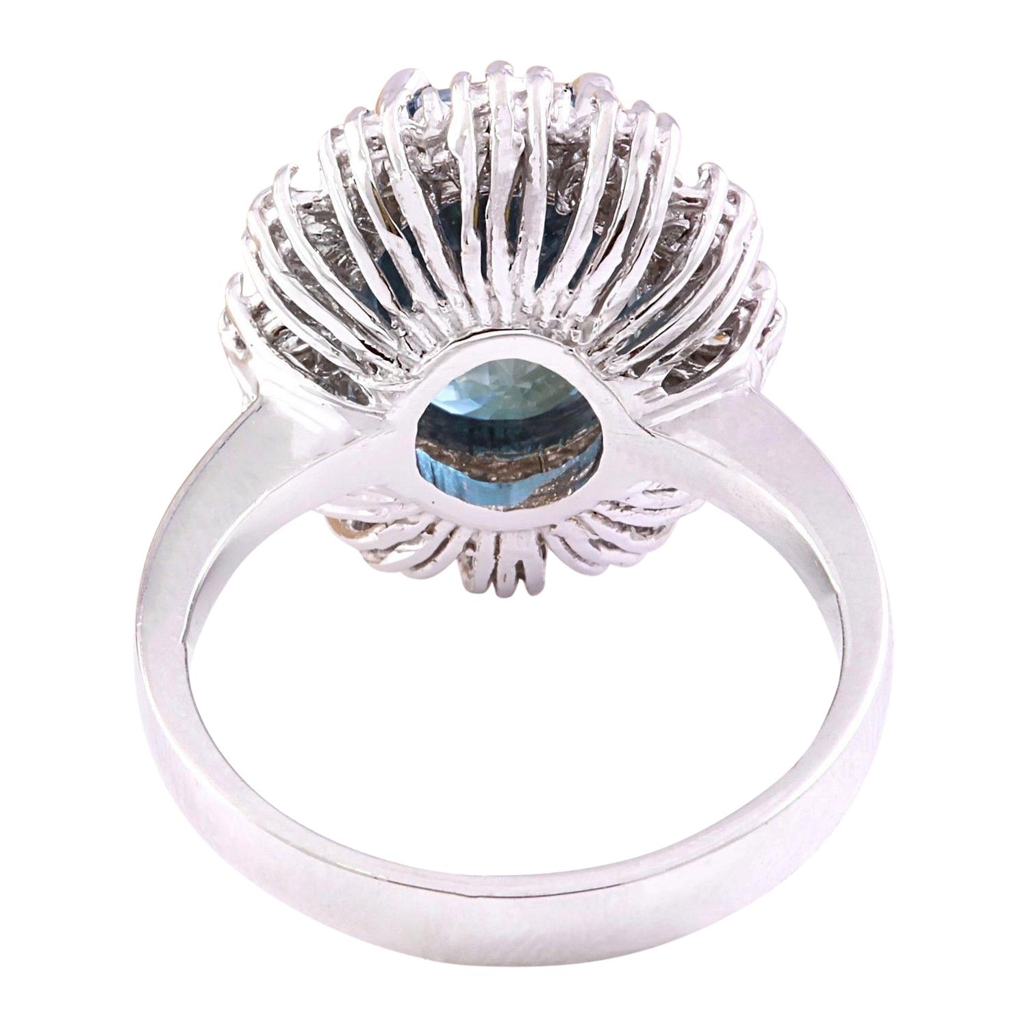 Oval Cut Natural Zircon Diamond Ring In 14 Karat Solid White Gold For Sale