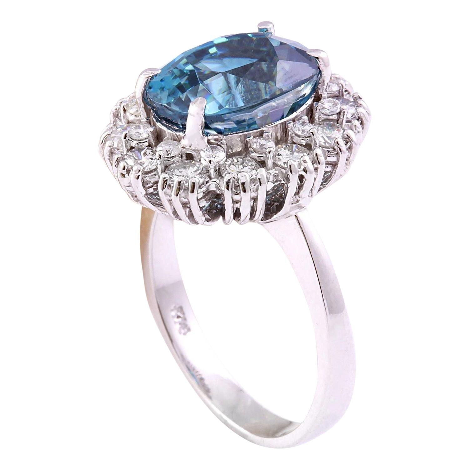 Natural Zircon Diamond Ring In 14 Karat Solid White Gold In New Condition For Sale In Manhattan Beach, CA