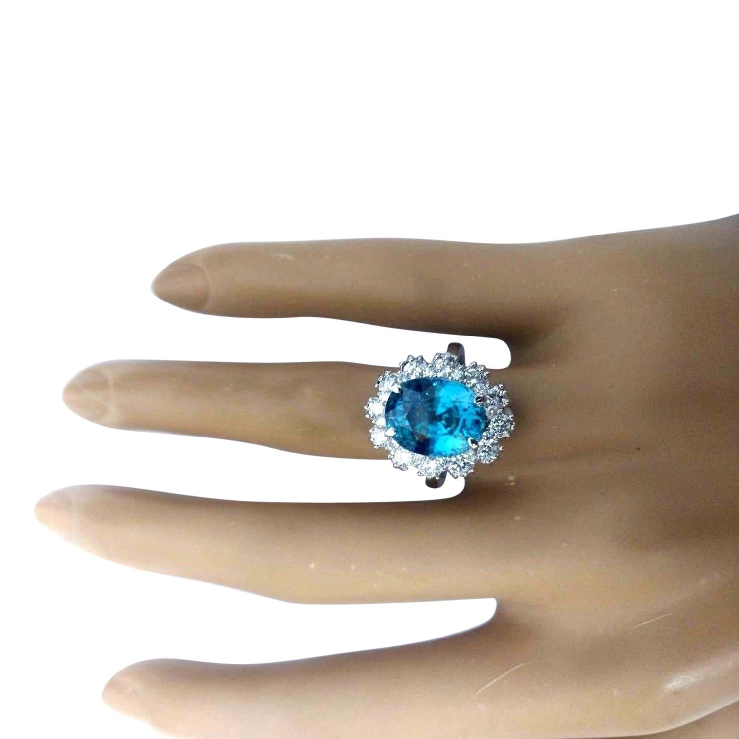 Women's Natural Zircon Diamond Ring In 14 Karat Solid White Gold For Sale