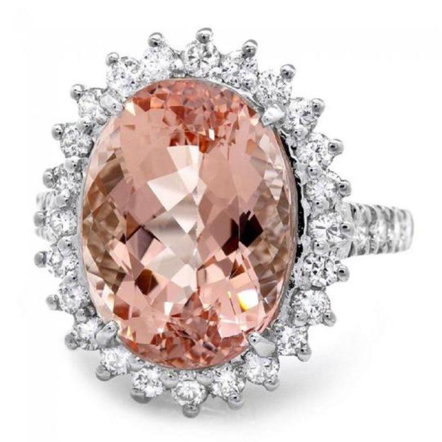 9.20 Carats Impressive Natural Morganite and Diamond 14K Solid White Gold Ring In New Condition For Sale In Los Angeles, CA