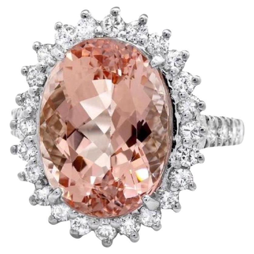 9.20 Carats Impressive Natural Morganite and Diamond 14K Solid White Gold Ring For Sale