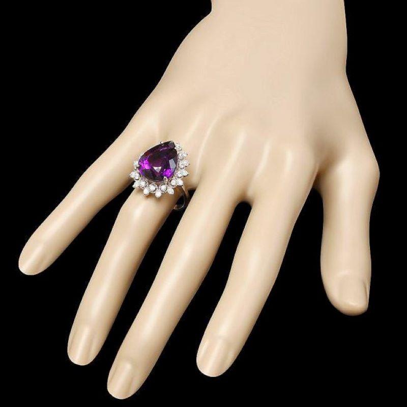 Mixed Cut 9.20 Carats Natural Amethyst and Diamond 14k Solid White Gold Ring For Sale