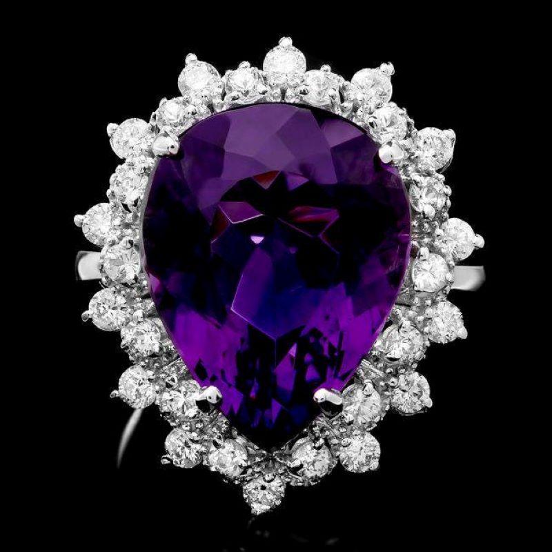 9.20 Carats Natural Amethyst and Diamond 14k Solid White Gold Ring In New Condition For Sale In Los Angeles, CA
