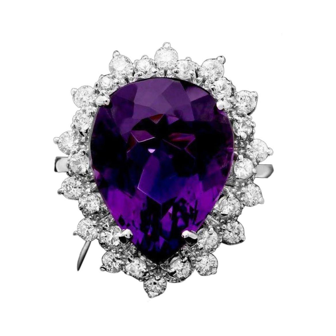 9.20 Carats Natural Amethyst and Diamond 14k Solid White Gold Ring For Sale