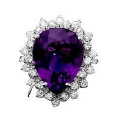 9.20 Carats Natural Amethyst and Diamond 14k Solid White Gold Ring