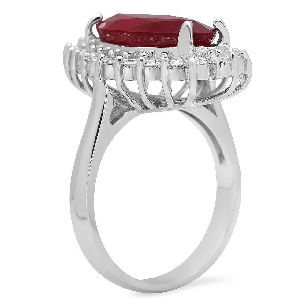 9.20 Carats Natural Red Ruby and Diamond 14K Solid White Gold Ring

Total Red Ruby Weight is: Approx. 7.90 Carats

Ruby Measures: Approx. 19.00 x 8 mm

Ruby treatment: Fracture Filling

Natural Round Diamonds Weight: Approx. 1.30 Carats (color G-H /
