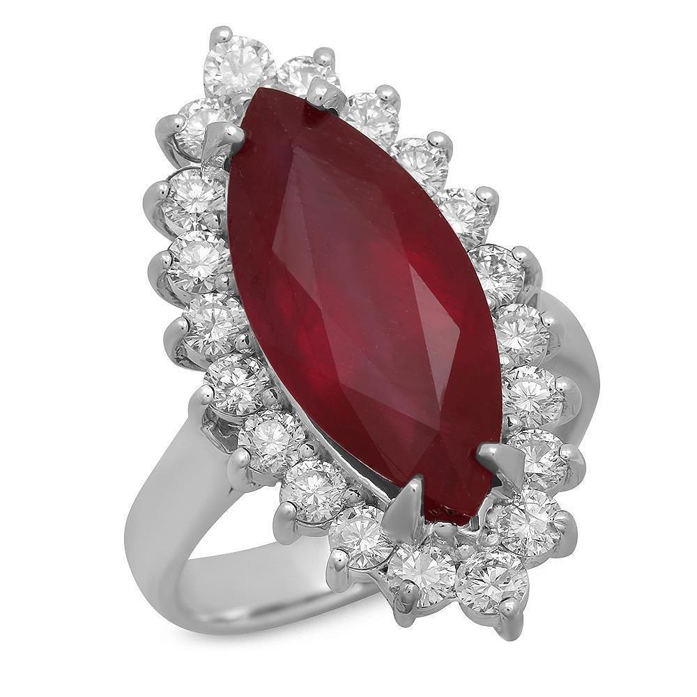 Mixed Cut 9.20 Carats Natural Red Ruby and Diamond 14K Solid White Gold Ring For Sale