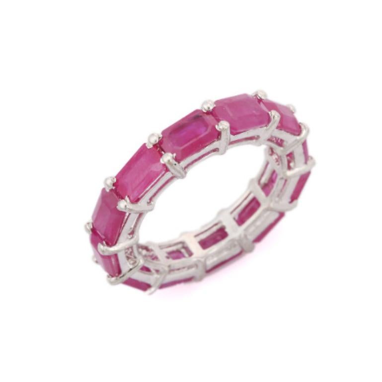 For Sale:  9.20 Carats Octagon Cut Real Ruby Band Ring Gift for Her in Sterling Silver  3