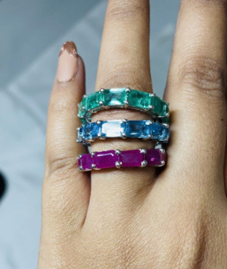 For Sale:  9.20 Carats Octagon Cut Real Ruby Band Ring Gift for Him in Sterling Silver 6