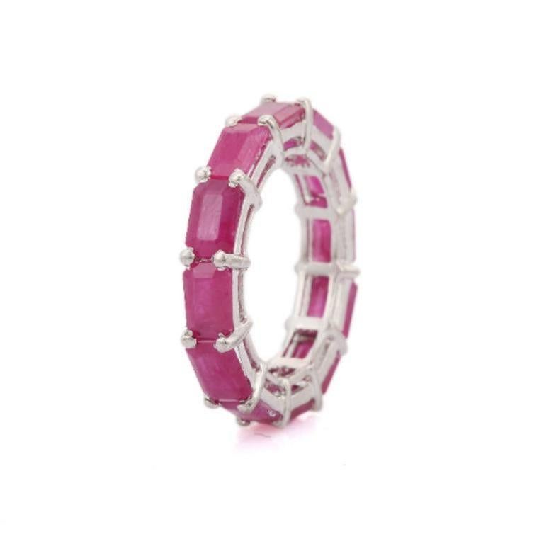 For Sale:  9.20 Carats Octagon Cut Real Ruby Band Ring Gift for Him in Sterling Silver 8