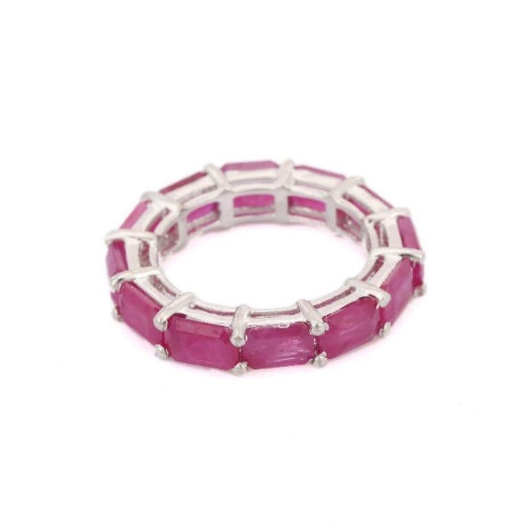 For Sale:  9.20 Carats Octagon Cut Real Ruby Band Ring Gift for Him in Sterling Silver 9