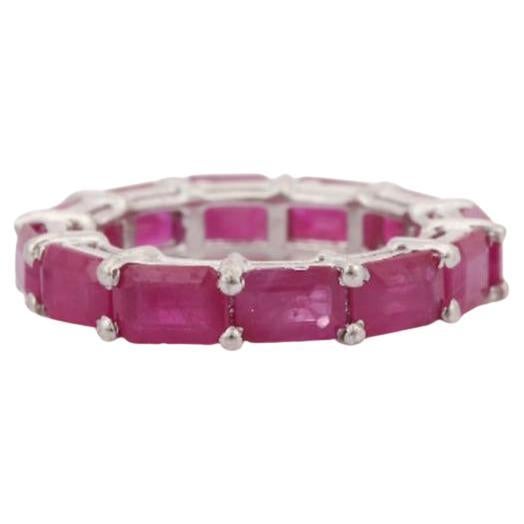 For Sale:  9.20 Carats Octagon Cut Real Ruby Band Ring Gift for Him in Sterling Silver