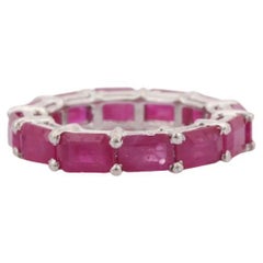 9.20 Carats Octagon Cut Real Ruby Band Ring Gift for Mom in Sterling Silver