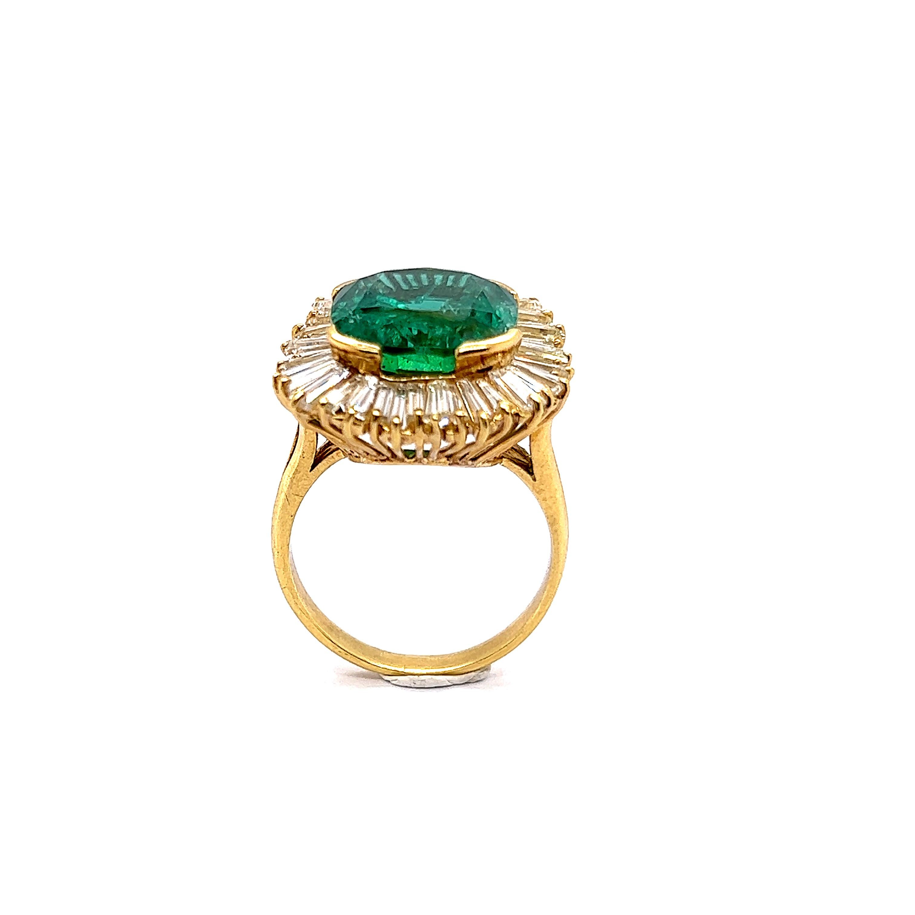 Bague ballerine en or jaune 18 carats sertie d'émeraudes et de diamants 9,20 carats Unisexe en vente