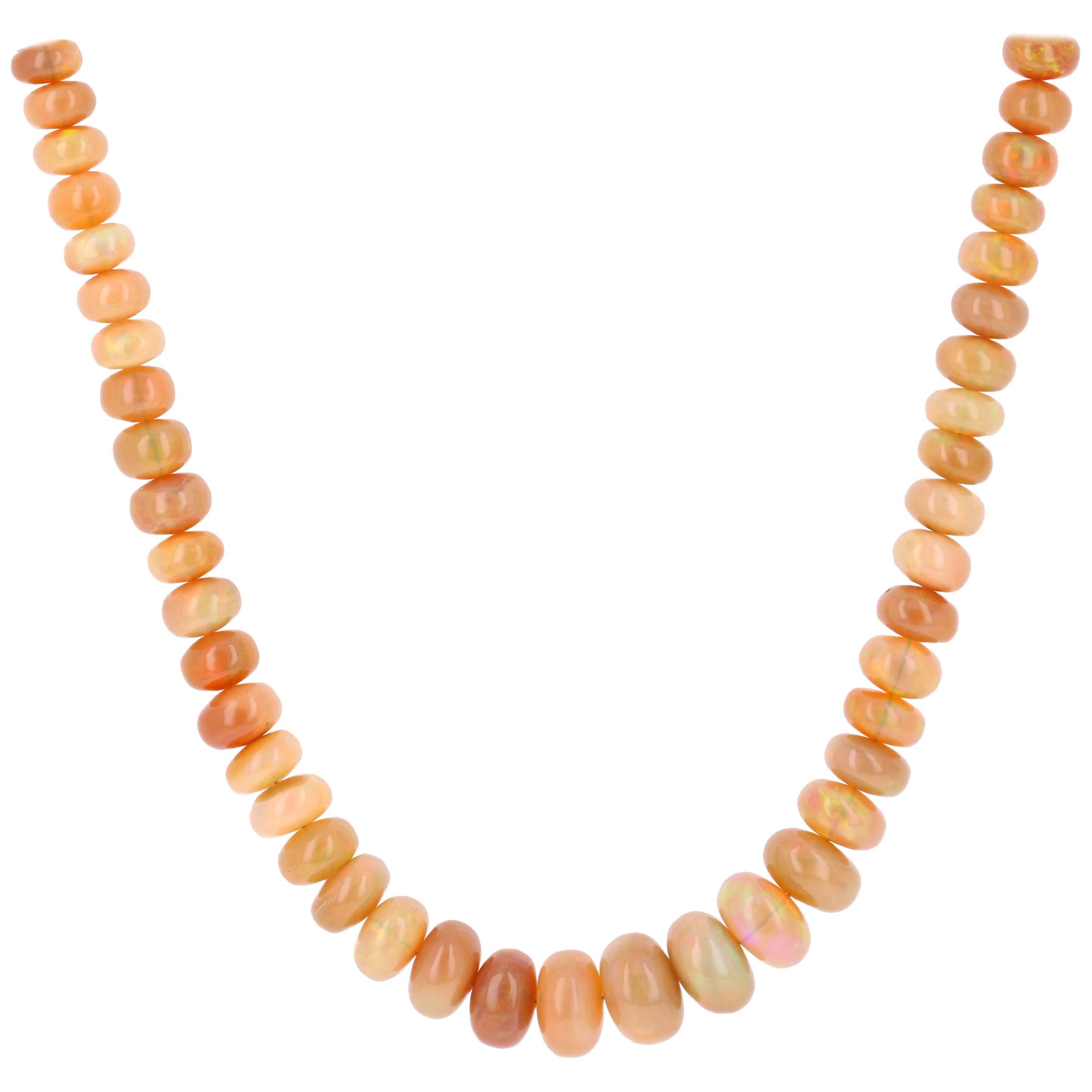92.00 Carat Natural Ethiopian Opal Beaded Necklace 14 Karat Clasp