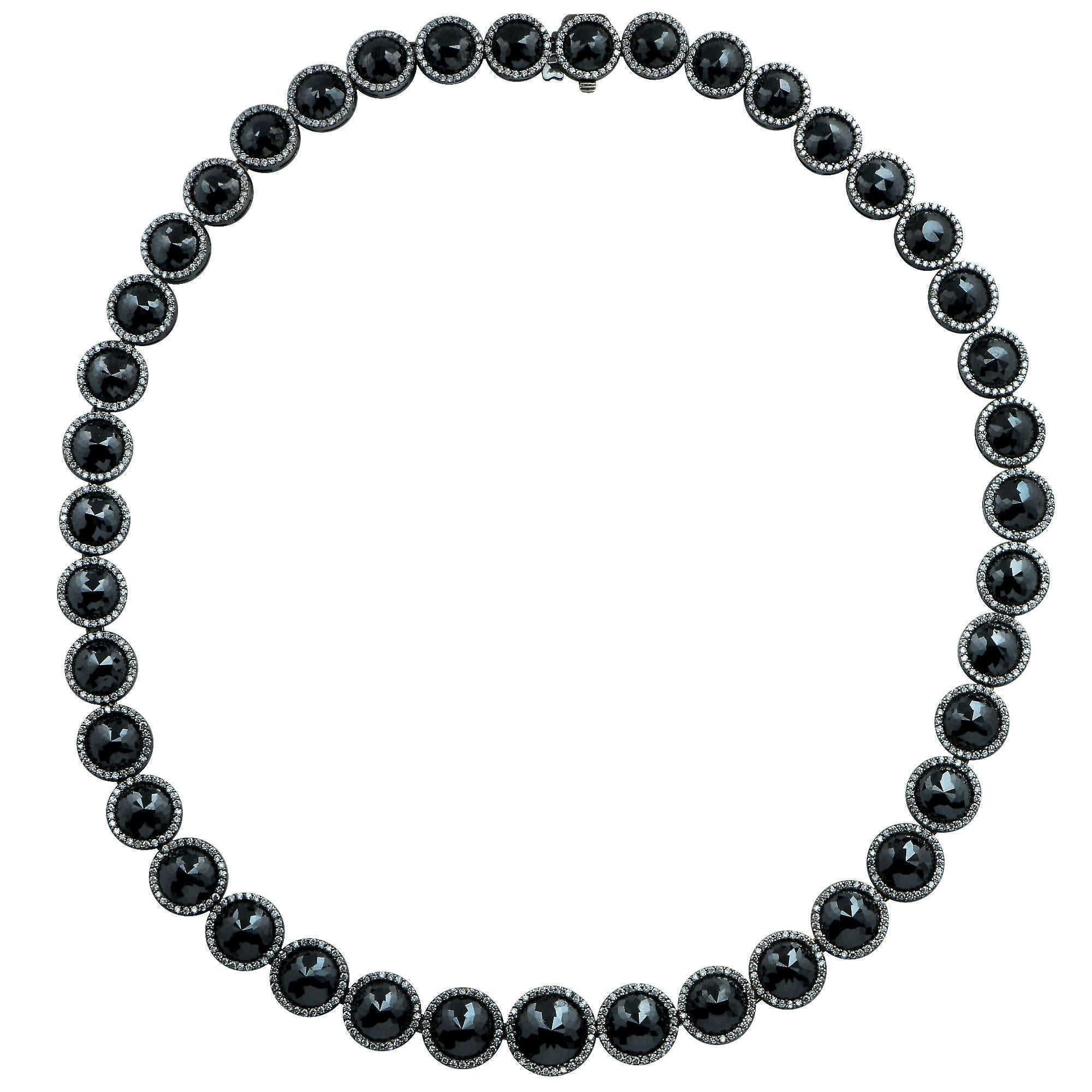 Modern 92.08 Carat Black Diamond Riviere Necklace