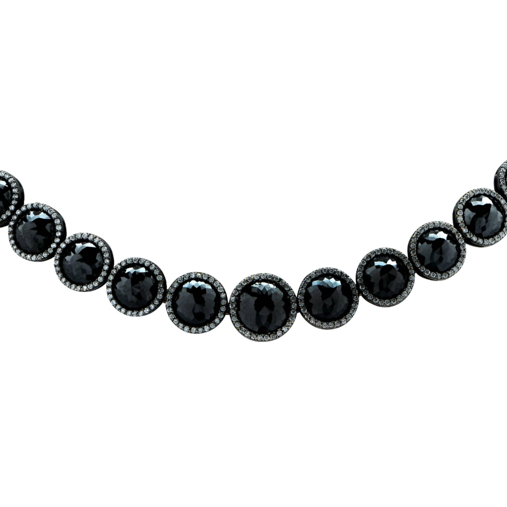 92.08 Carat Black Diamond Riviere Necklace In Excellent Condition In Miami, FL