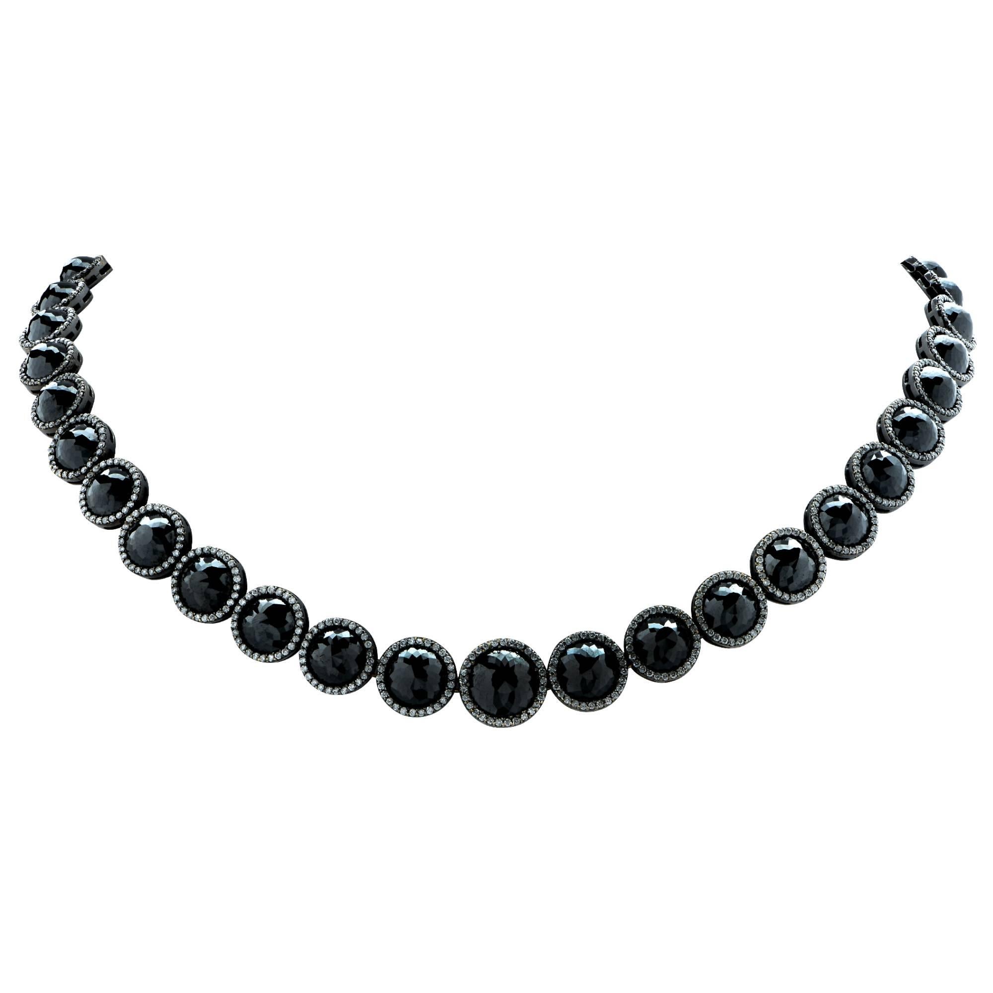 92.08 Carat Black Diamond Riviere Necklace