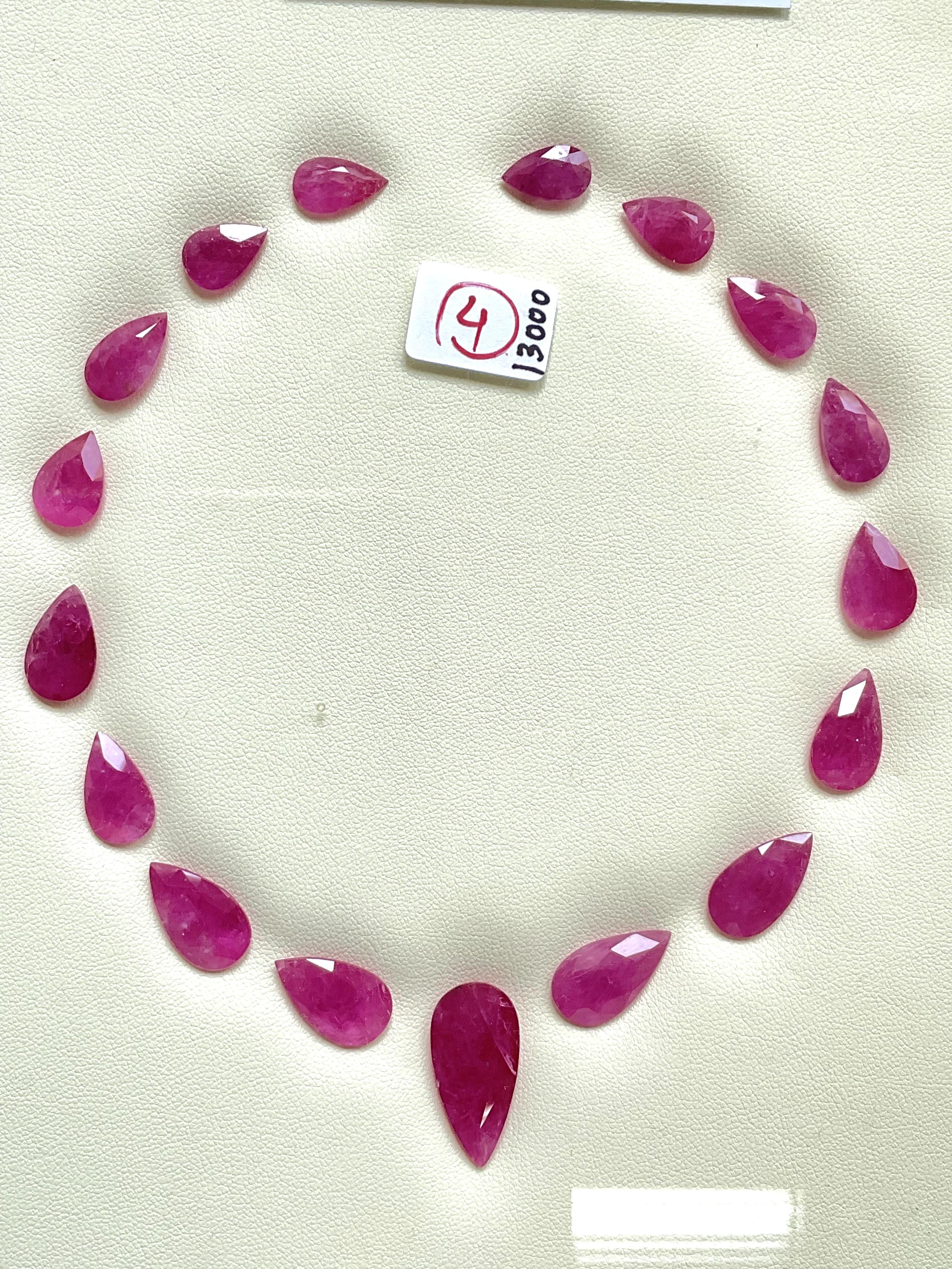 92.09 carats ruby Mozambique cut stone pear 17 Pieces layout heated natural gem In New Condition For Sale In Jaipur, RJ