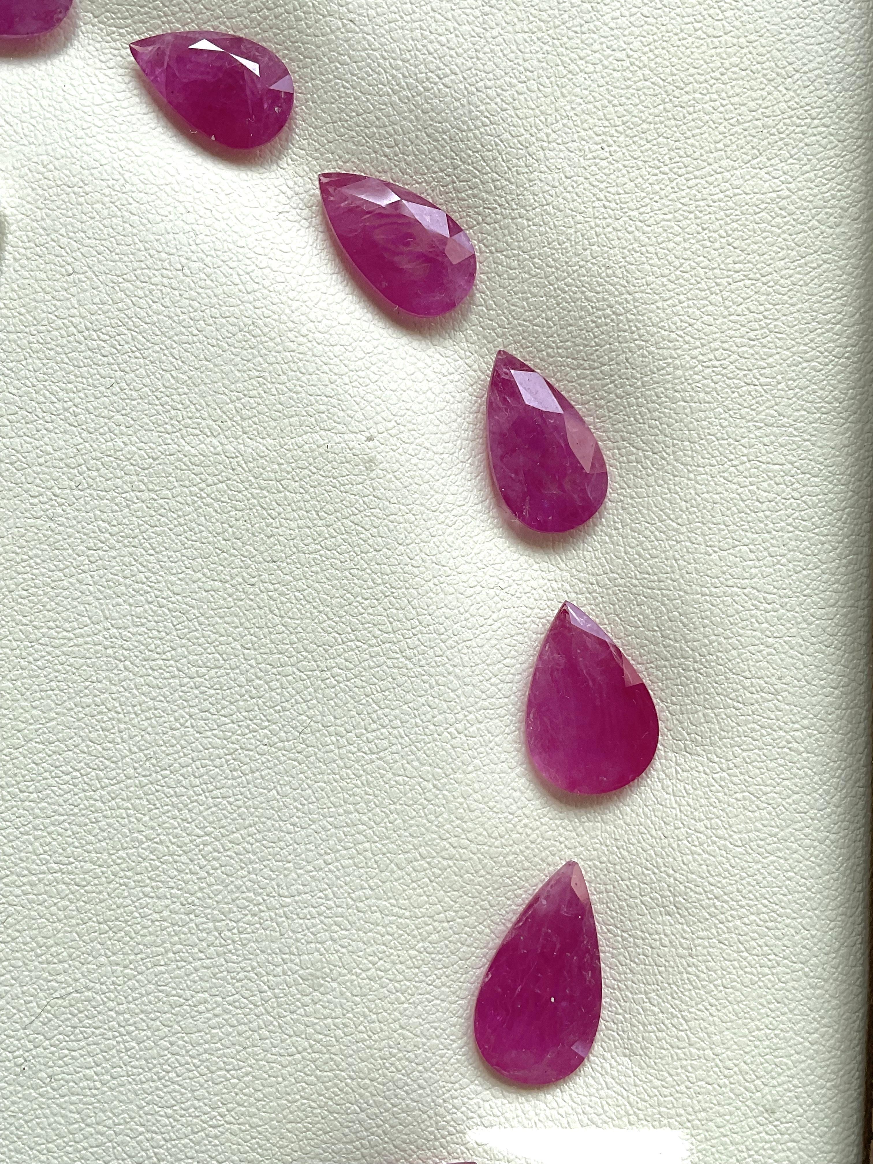 Women's or Men's 92.09 carats ruby Mozambique cut stone pear 17 Pieces layout heated natural gem For Sale