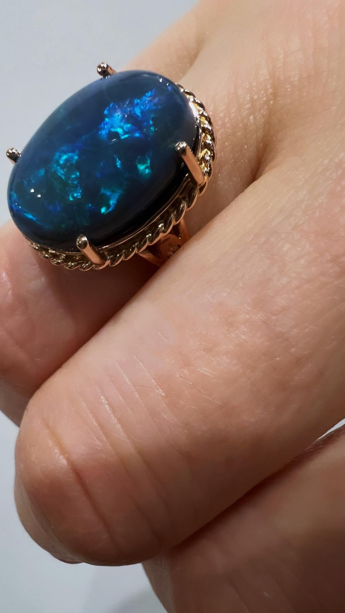 9.20ct Australian Solid Type 1 Black Opal, Diamond 18K Rose Gold Ring, GSL cert. For Sale 4