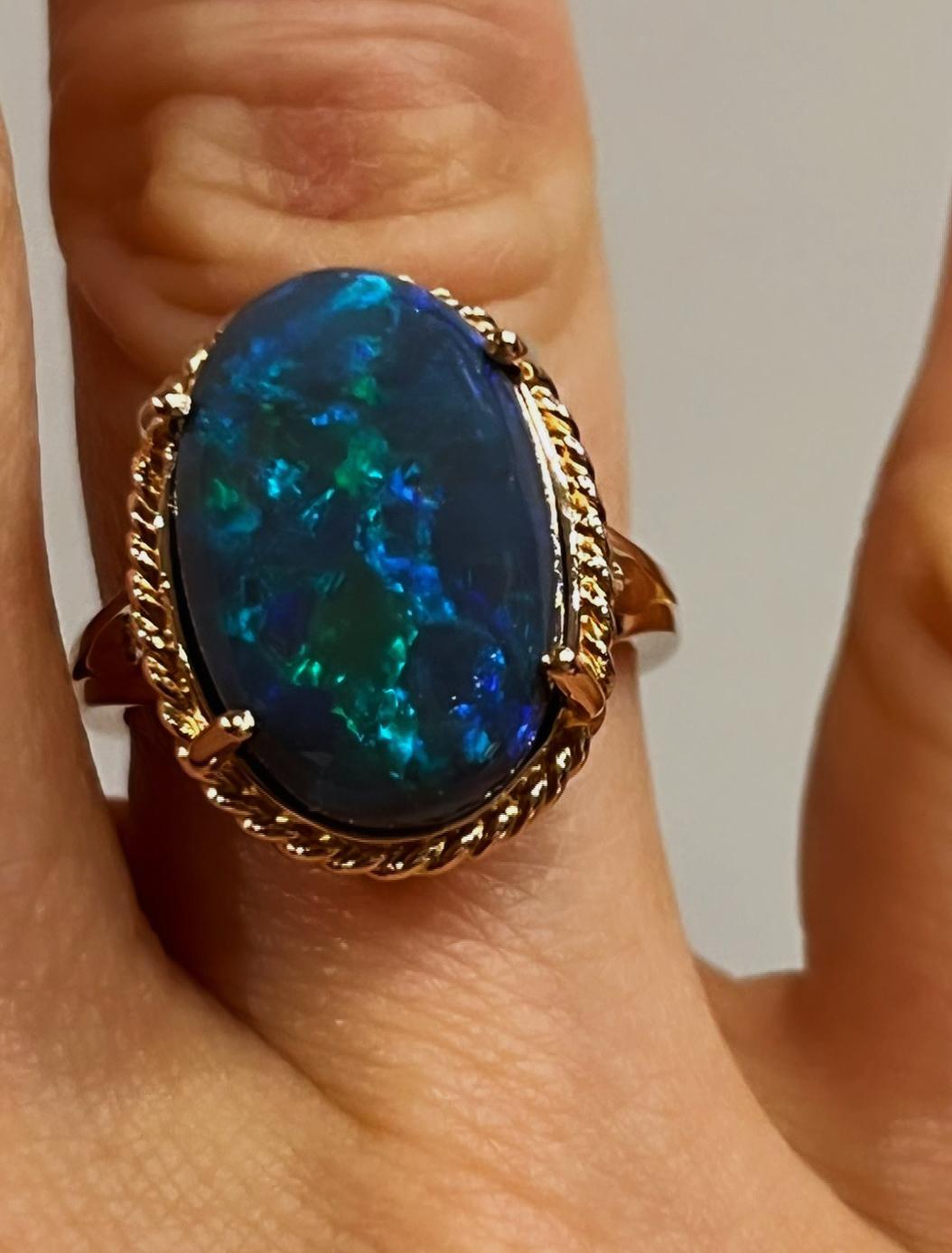 9.20ct Australian Solid Type 1 Black Opal, Diamond 18K Rose Gold Ring, GSL cert. For Sale 5