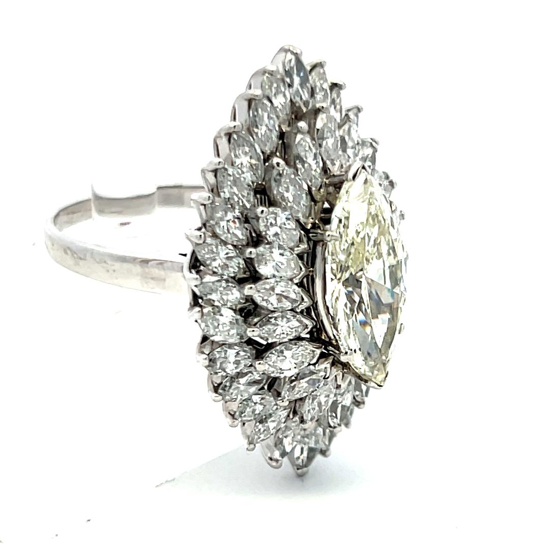 9.20ct Marquise Cut Platinum Diamond Cluster Vintage Cocktail Ring (H-N VS-I1) en vente 3