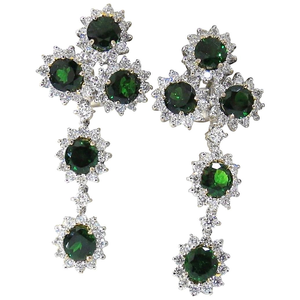 9.20ct natural vivid green tsavorite 4.18ct diamond dangle earrings 18kt