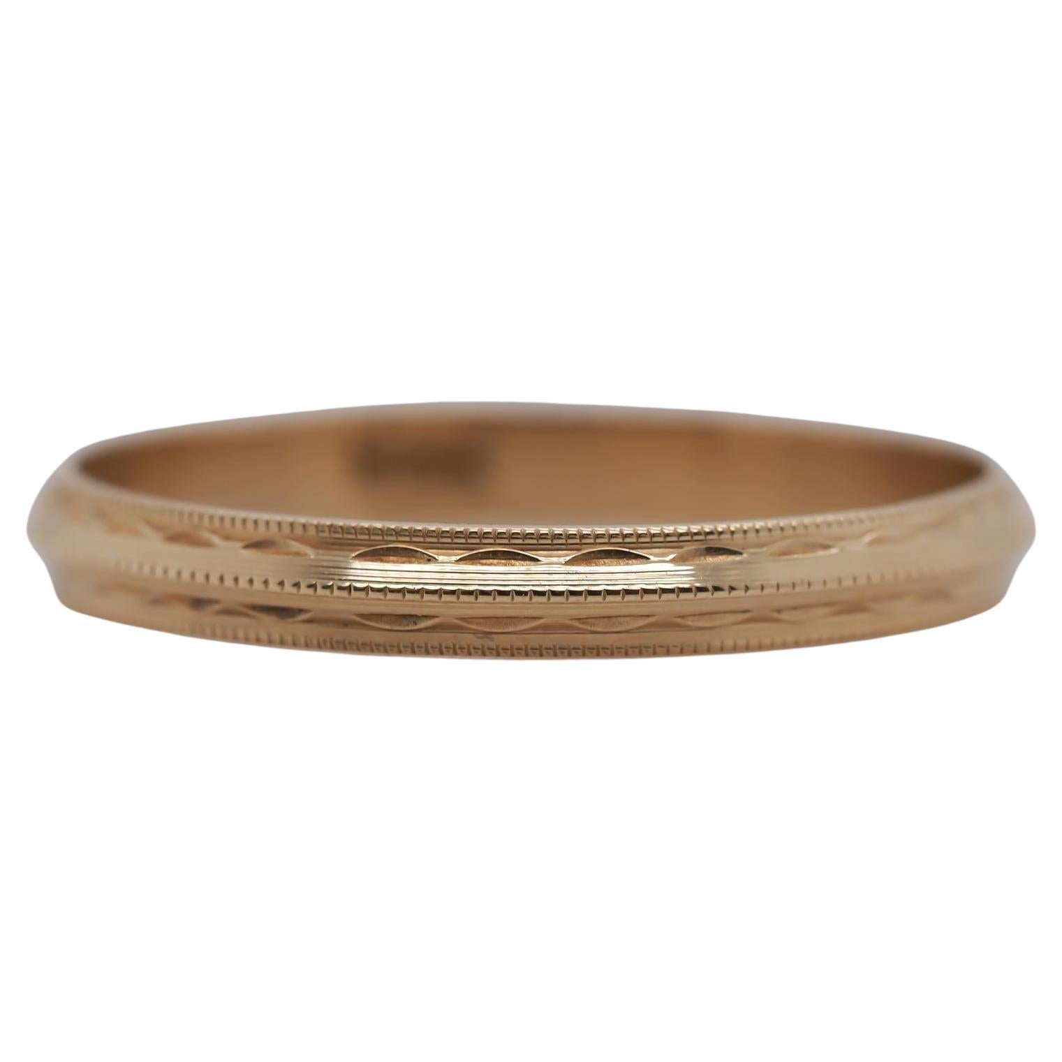 920s 14K Yellow Gold Engraved Wedding Band Size 6