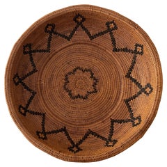 1920's Native American Paiute Sunburst Starburst Handwoven Circular Basket Bowl