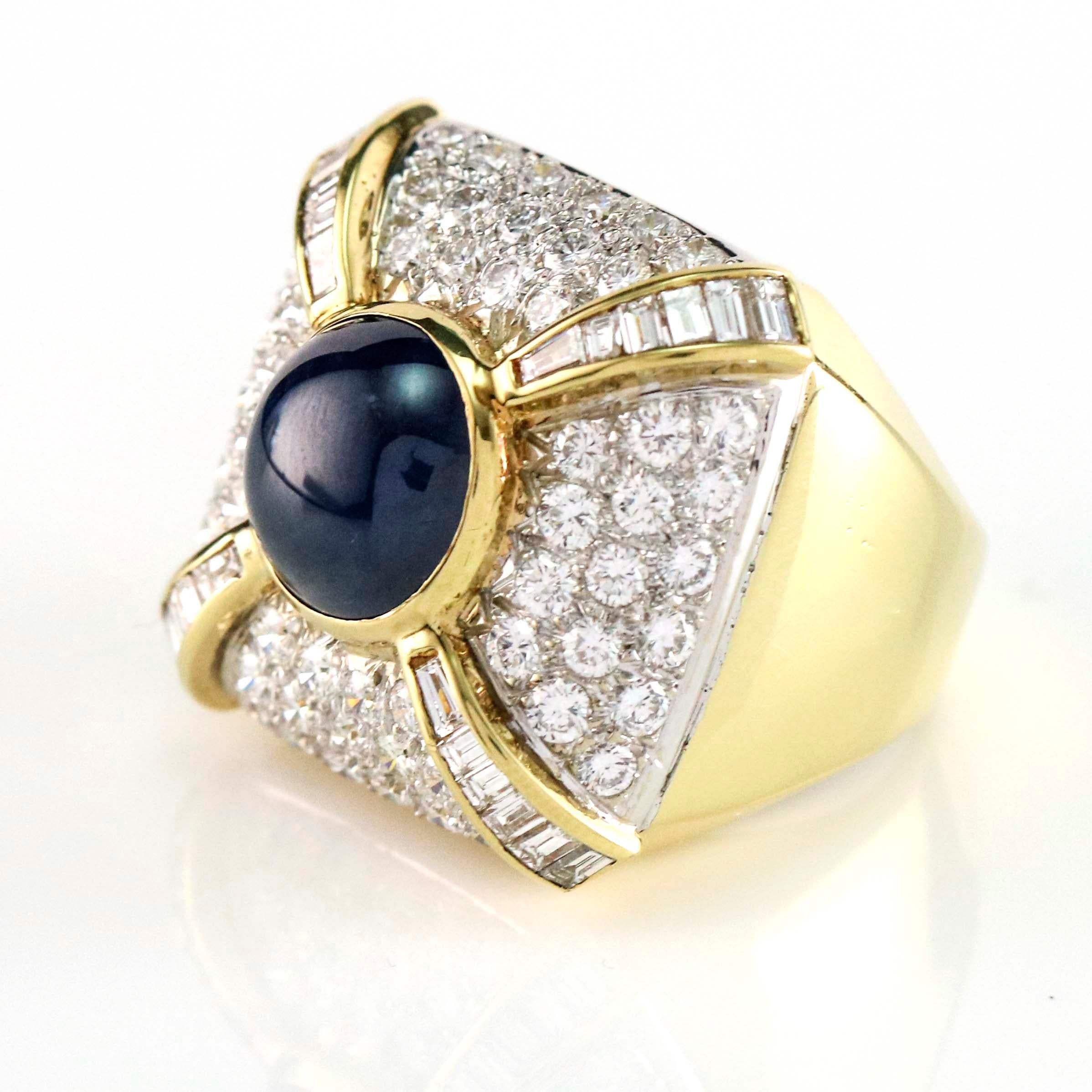 9.21 Carat Blue Sapphire and Diamond Cocktail Ring For Sale 1