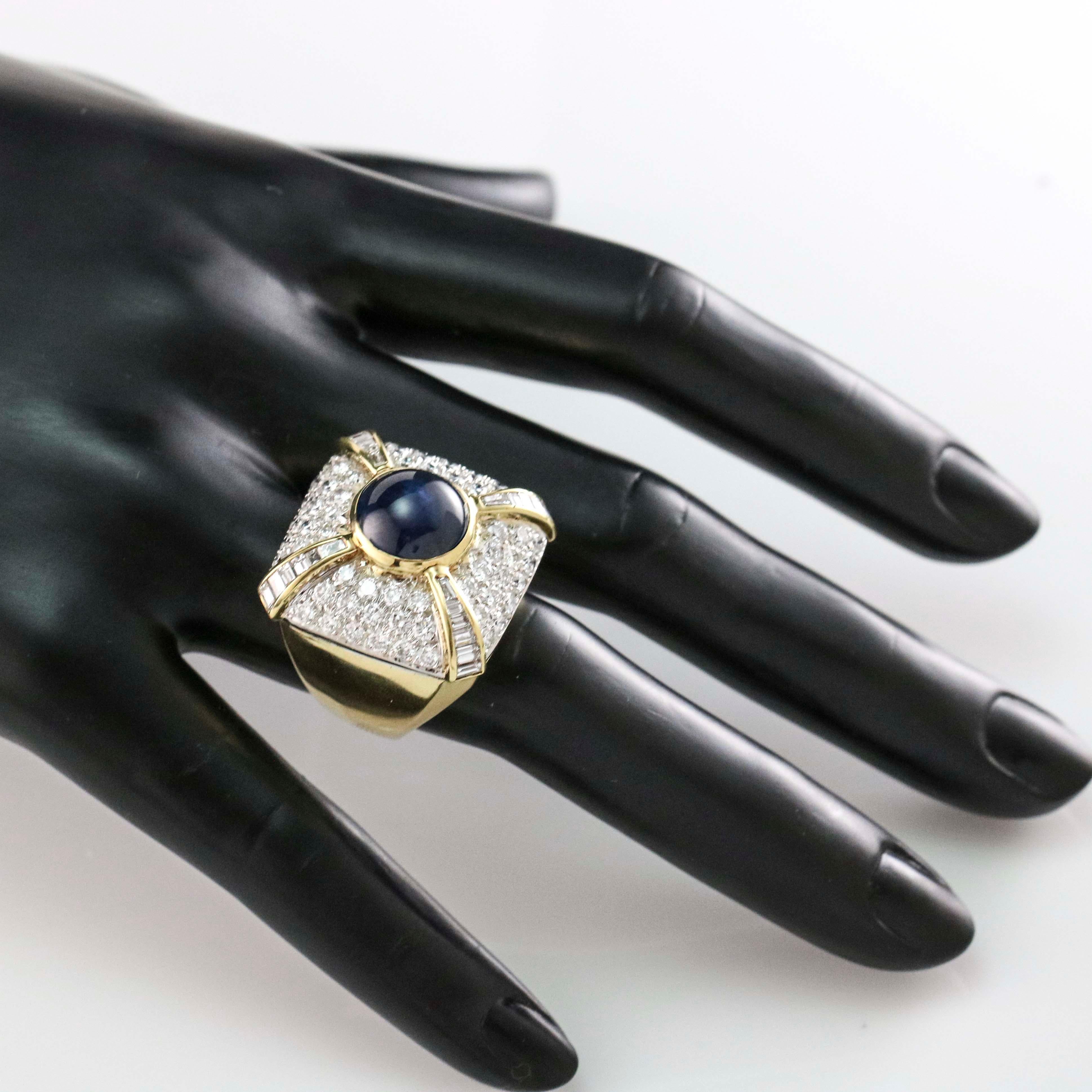9.21 Carat Blue Sapphire and Diamond Cocktail Ring For Sale 2