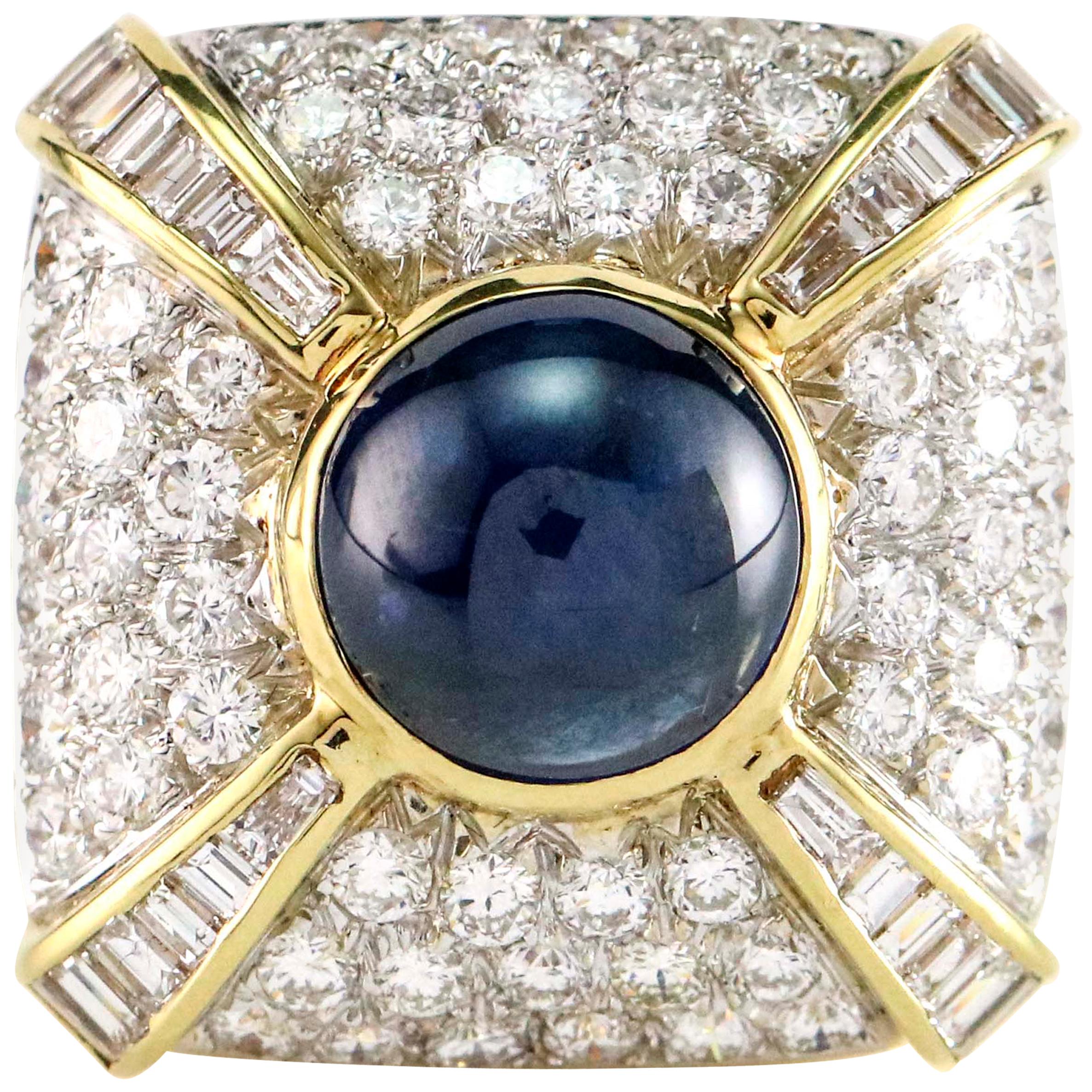 9.21 Carat Blue Sapphire and Diamond Cocktail Ring For Sale