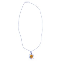 9.21 Carat Orange Sapphire Diamond 14k White Gold Drop Pendant, GIA Certified