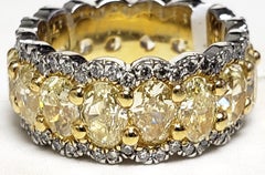 9.21CT Yellow & 1.10CT white diamond eternity band Platinum/18K size-7