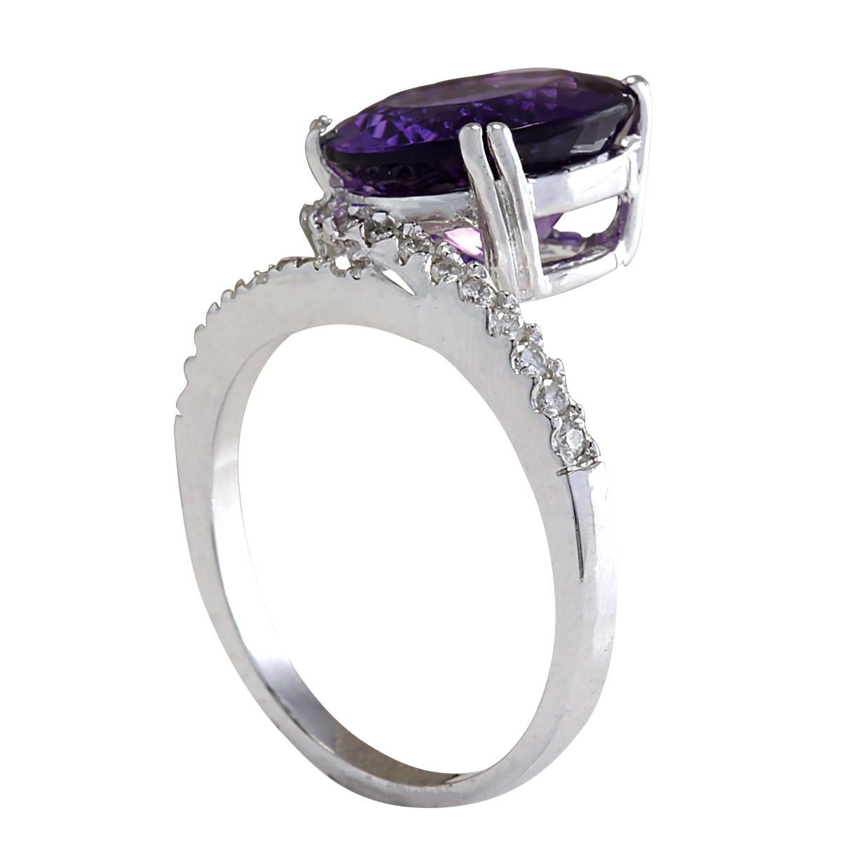 Round Cut Natural Amethyst Diamond Ring In 14 Karat White Gold  For Sale