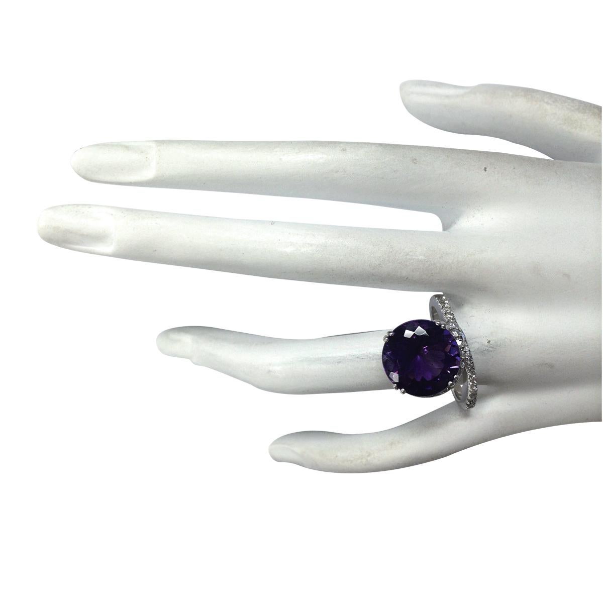 Natural Amethyst Diamond Ring In 14 Karat White Gold  In New Condition For Sale In Los Angeles, CA