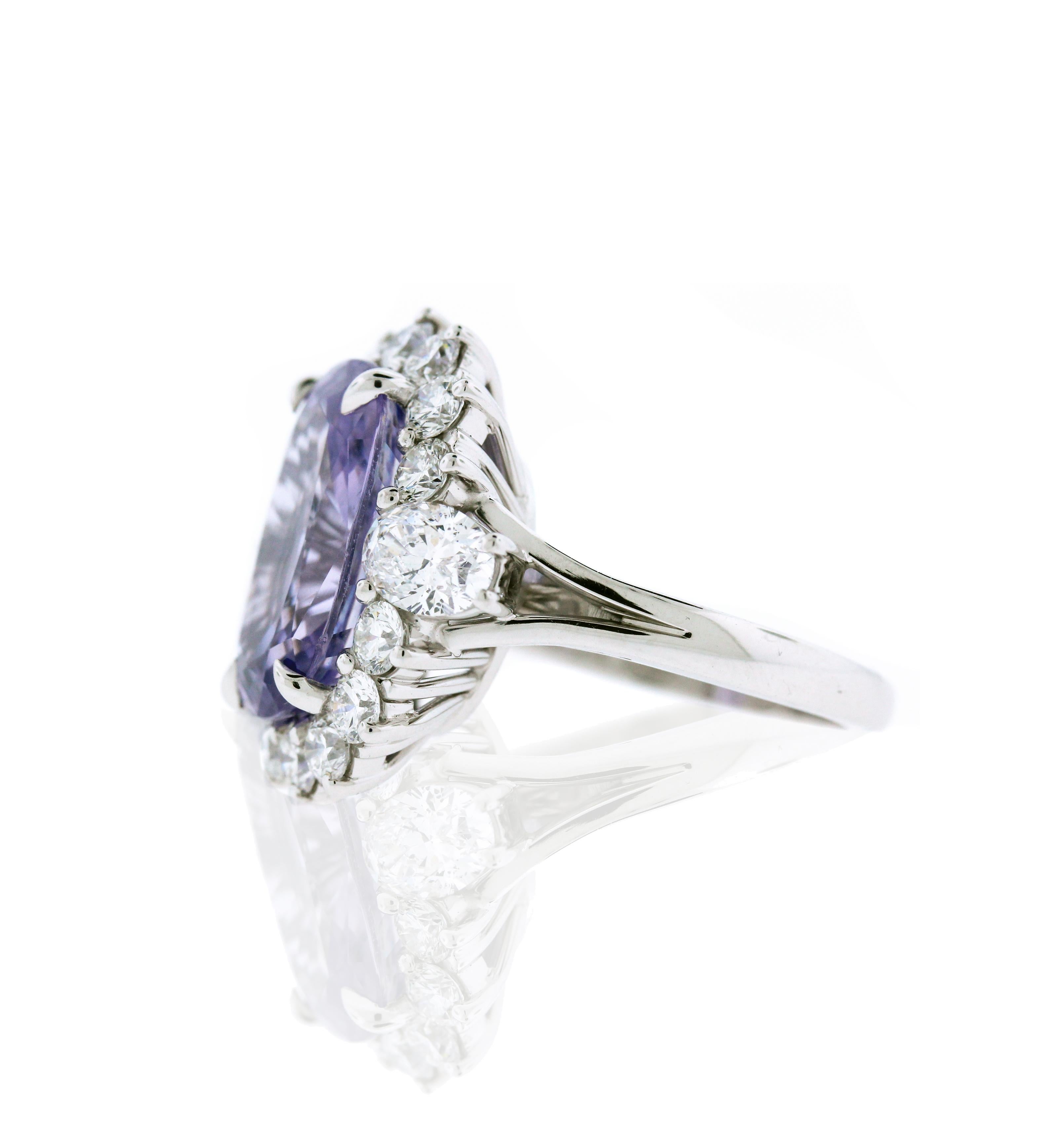 Cushion Cut 9.22 Carat Natural Violet Purple Sapphire Diamond Platinum Ring