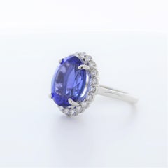 9.22 Carat Weight Oval Bluish Violet & Tanzanite Round Diamond Ring In 14K WG
