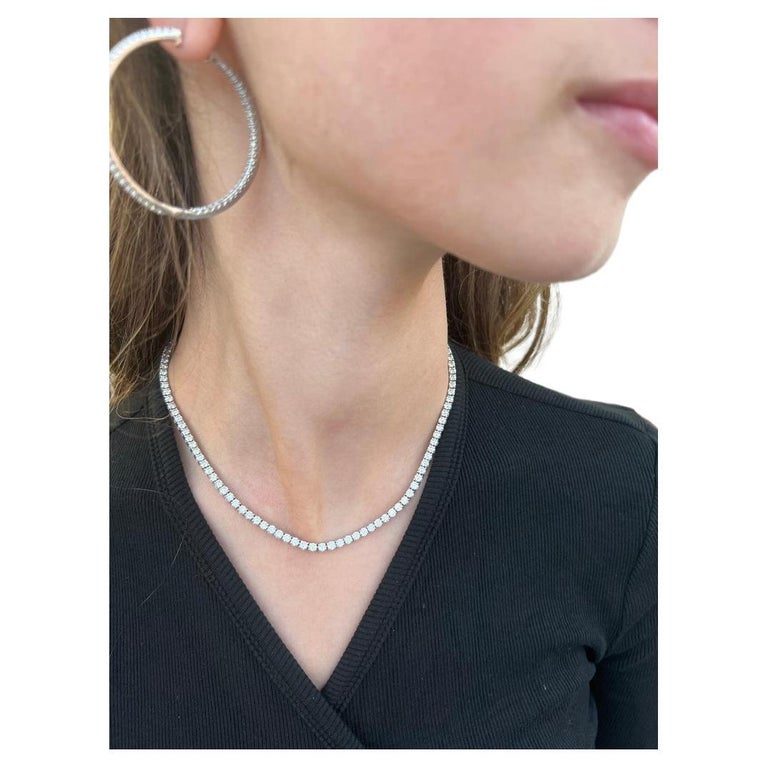 9.23 Carat Classic Diamond Tennis Necklace in 14k White Gold by Gem