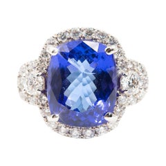 9.23 Carat Cushion Cut Tanzanite and 1.30 Carats Round Diamonds Cocktail Ring