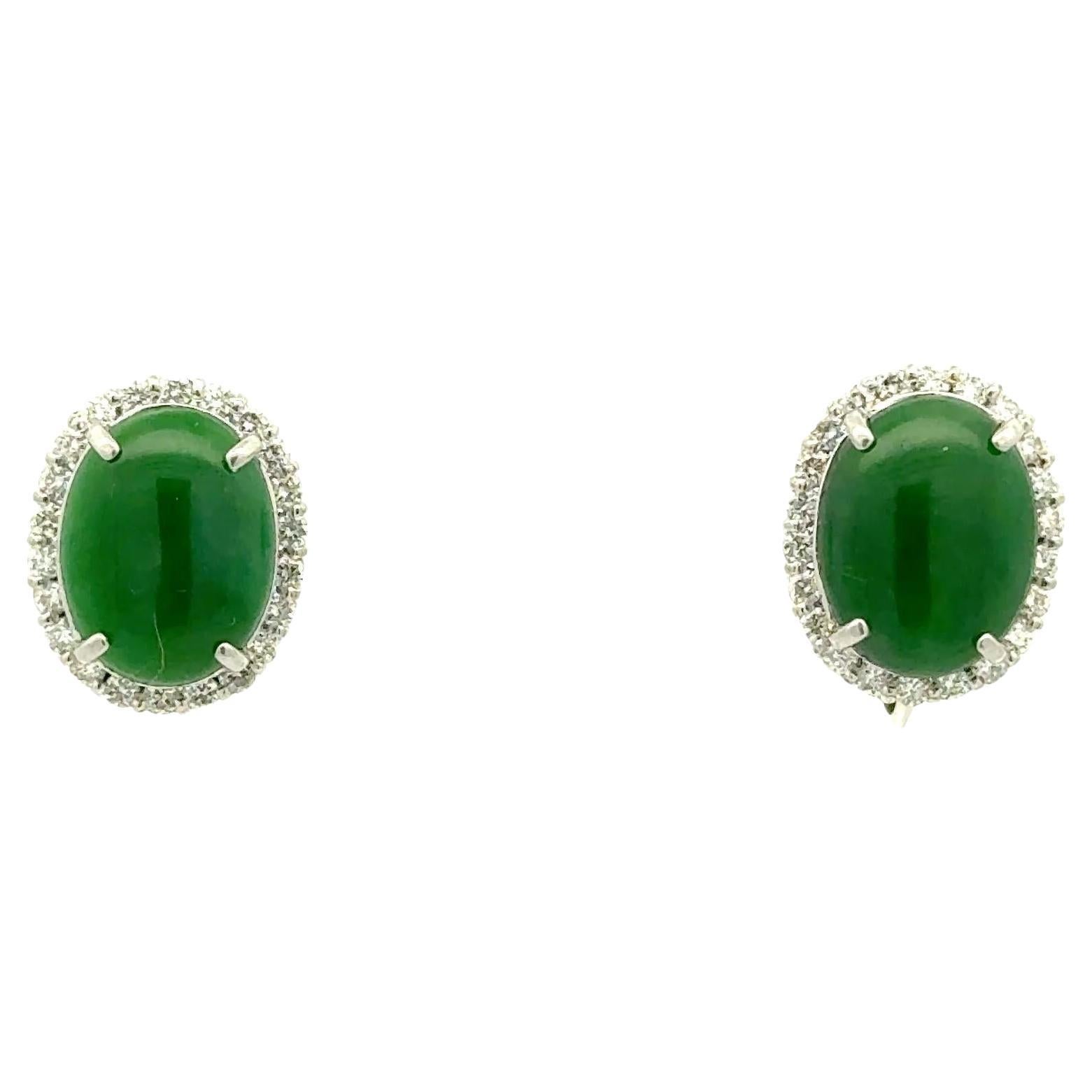 9.23 Carat Jadeite Jade Diamond Platinum Halo Earrings