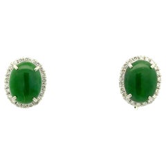 Boucles d'oreilles Halo en Jade Jade Diamant Platine 9.23 Carats