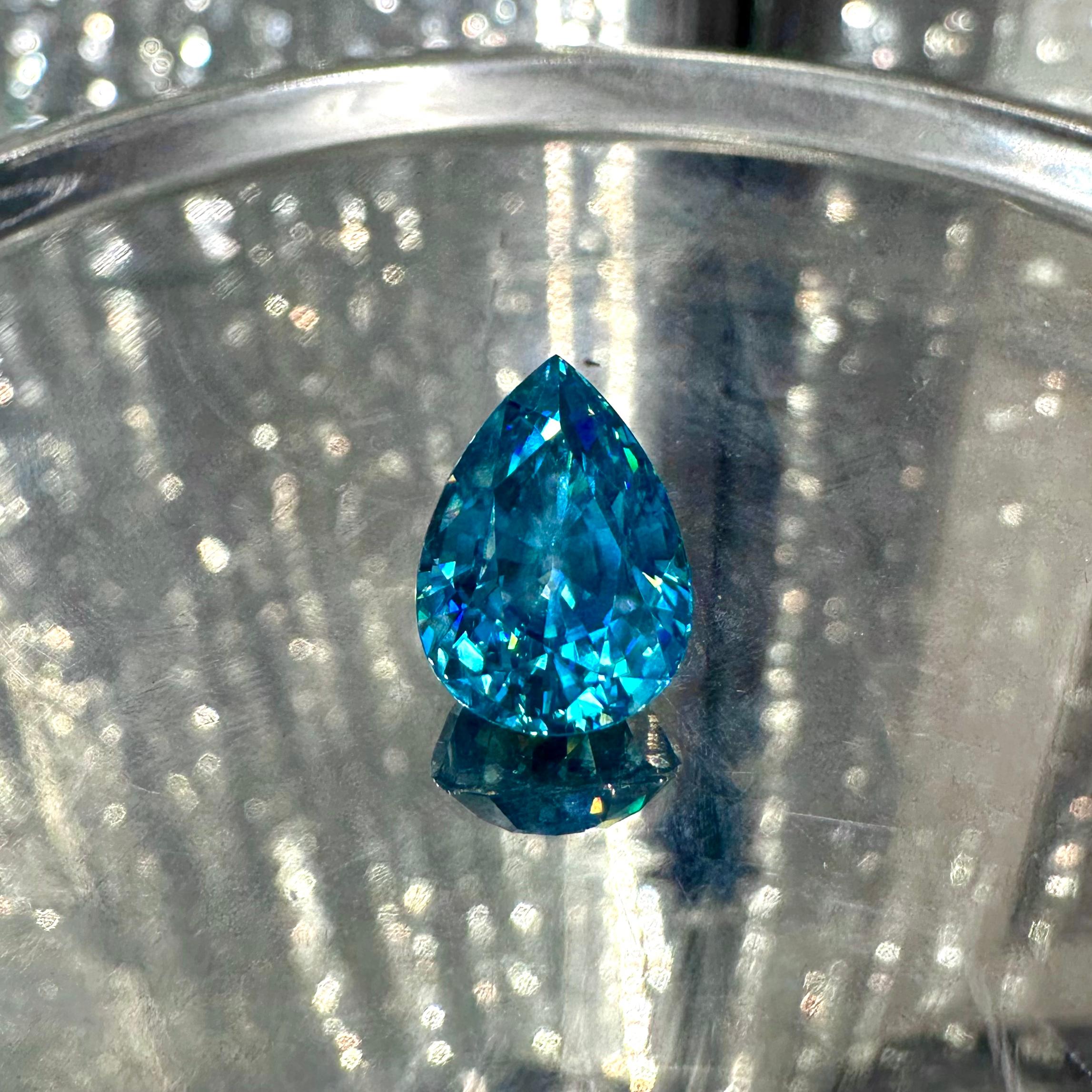 Probably my favorite gem in the studio right now (although that is like choosing a favorite child!!), this stunning pear shaped Blue Zircon is a wonder! 
Blue Zircon (the true birthstone for December) is a natural gemstone... The neat thing about