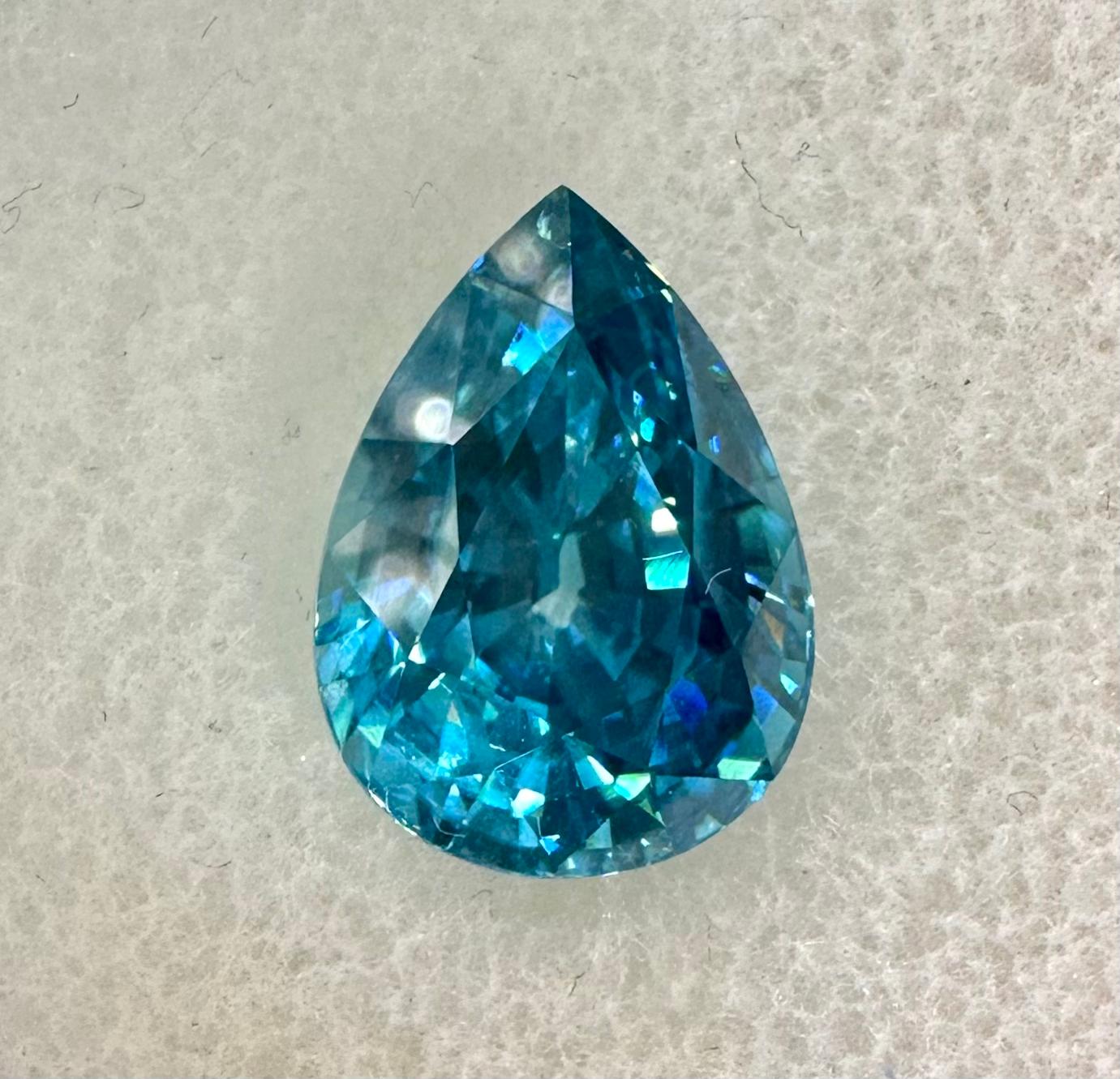 Pear Cut 9.23 Carat Pear Shape Caribbean Blue Zircon Loose Gemstone For Sale