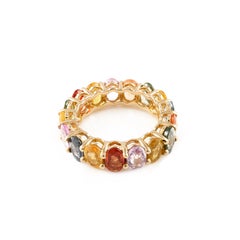 14k Solid Yellow Gold 9.23 CTW Oval Cut Multi Color Sapphire Eternity Band Ring