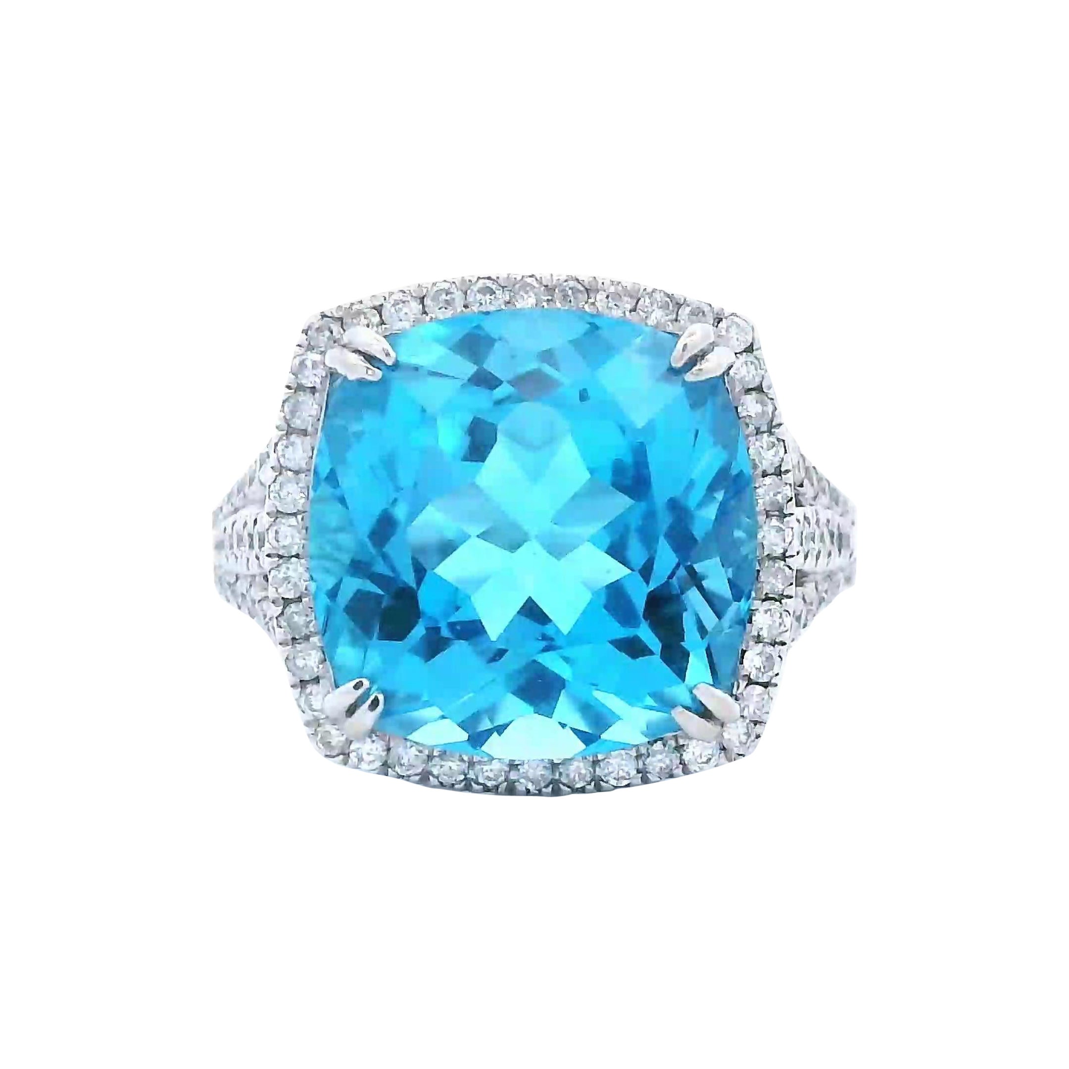 9,23 Karat Electric Blue Topas & Diamant-Ring aus Weißgold