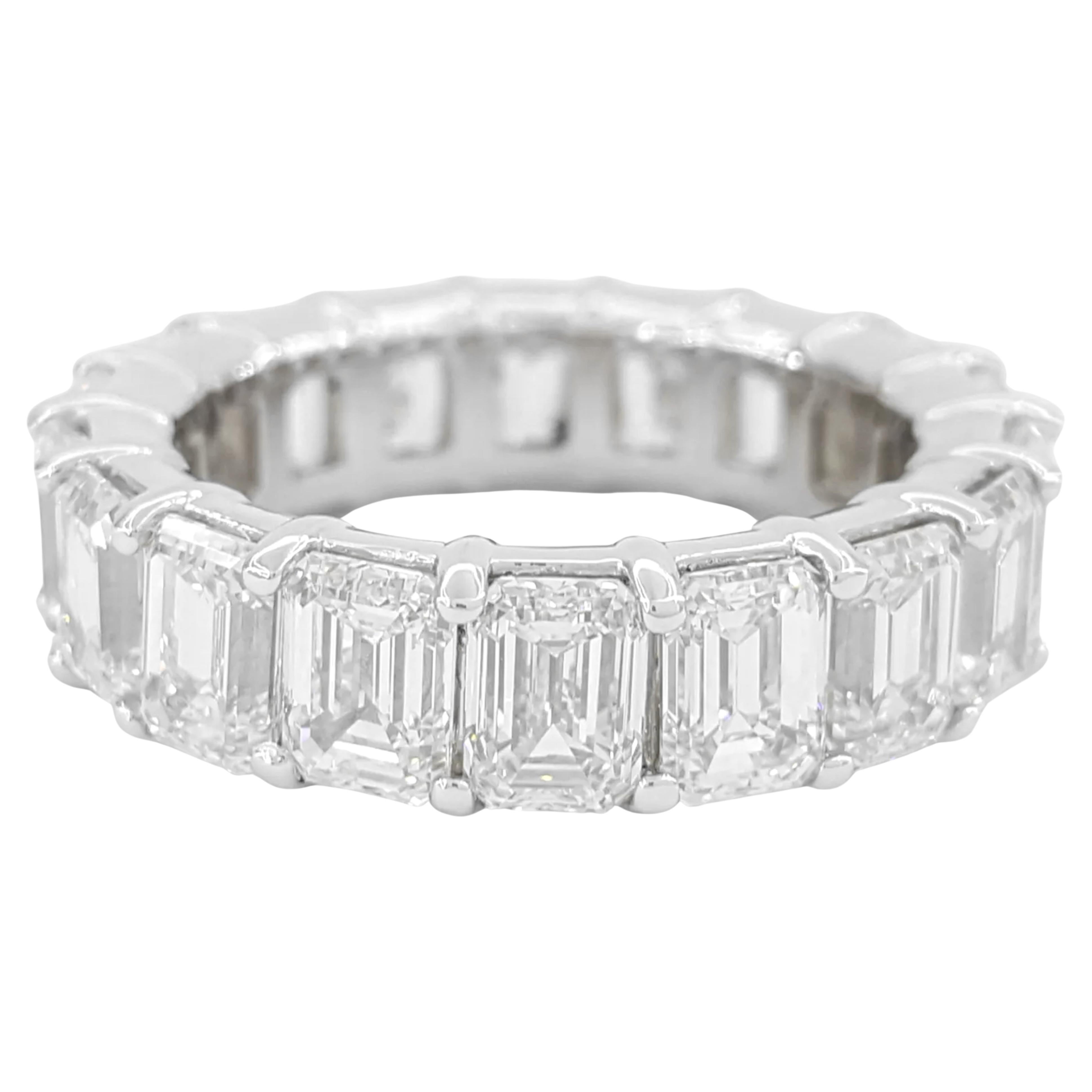 9.24 Carat Platinum Emerald Cut Diamond Full Circle Eternity Ring