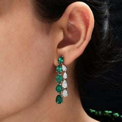 9.24 Carat Zambian Emerald Diamond Drop Earrings 14k White Gold Fine Jewelry